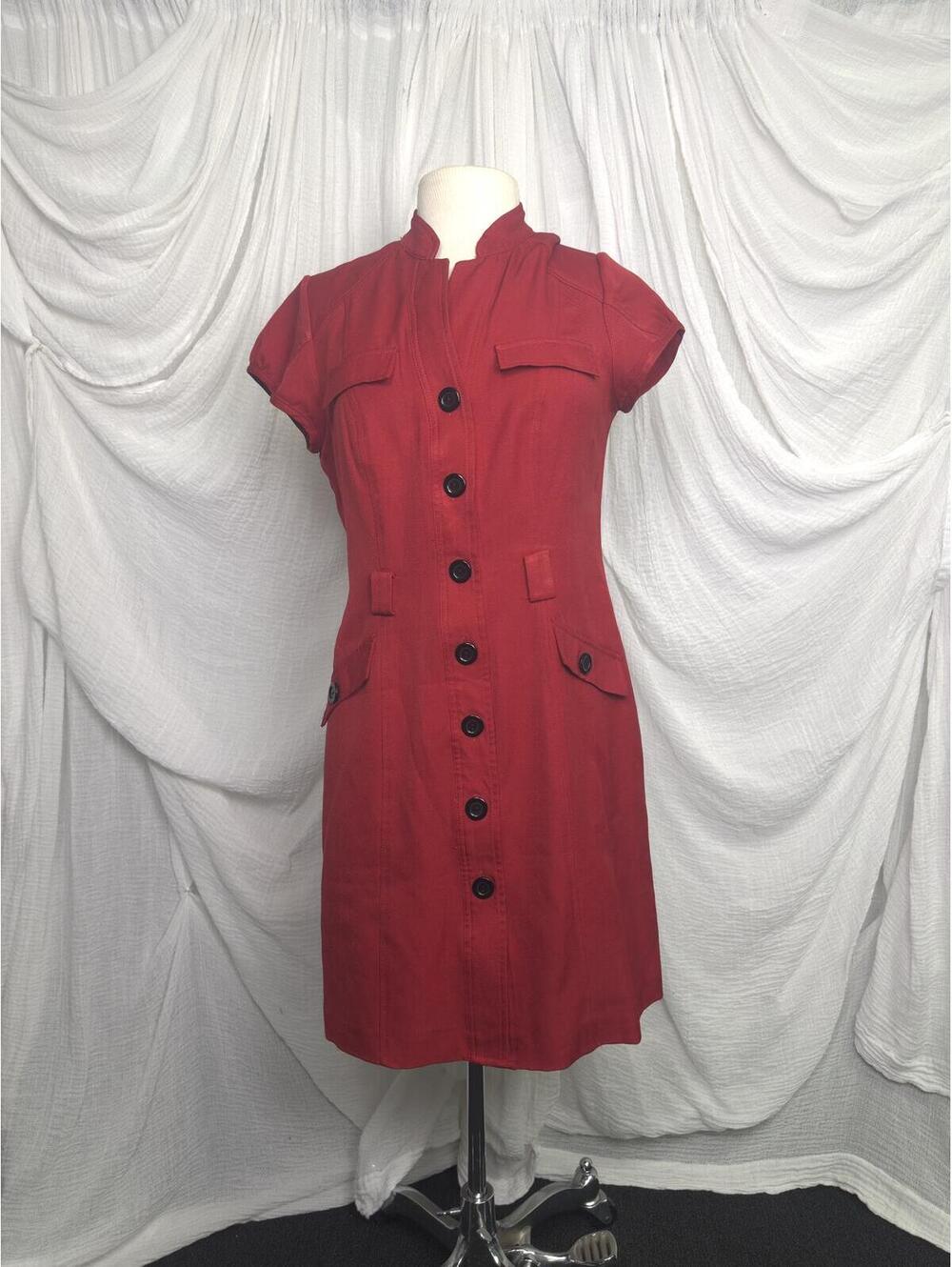 Vintage 80s Red Button Up Utility Midi Dress